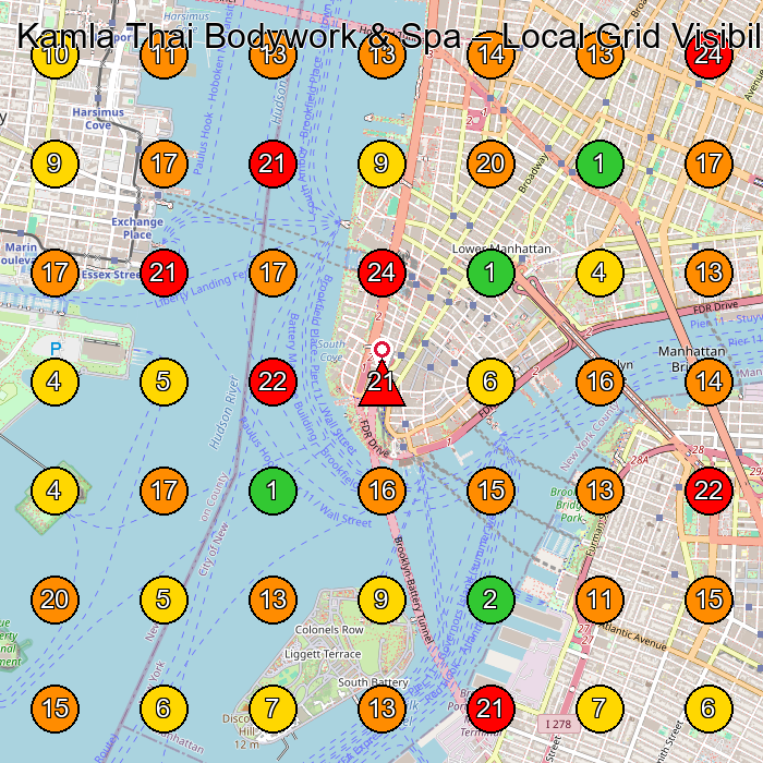 Kamla Thai Bodywork & Spa Spa And Health Club GeoGrid ranking map for New York NY